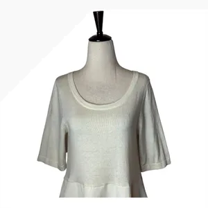 Moth‎ Anthropologie Sweater Women Small Ivory Knit Peplum Tie Back Short Sleeve thumbnail 4