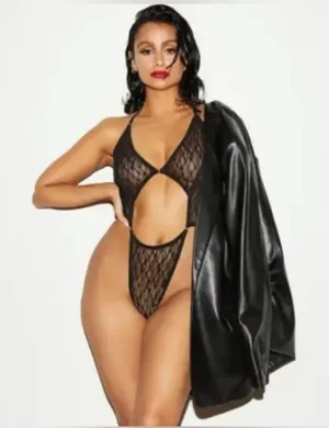 Elle Reve Nazanin Black Lace Cutout Bodysuit Medium thumbnail 1