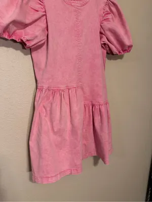 English Factory Knit Woven Mixed Dress Pink Women’s size Medium Puff Sleeve thumbnail 4