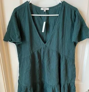 Madewell Teal V- Neck Mini Dress- NWT thumbnail 1