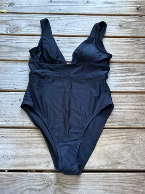 NWT Quince Italian Plunge one piece swimsuit black large thumbnail 2