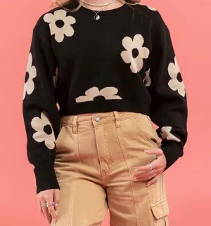 True Wrld Cropped Floral Sweater thumbnail 1