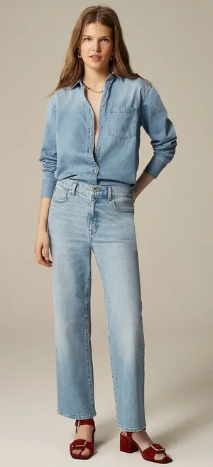 NWT!! J. CREW '96 Slim Wide Jeans Synniva Wash Denim High Rise Waist Size 33 thumbnail 1