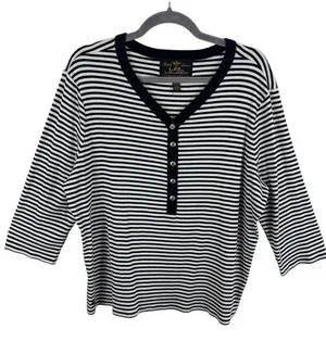 Ralph Lauren Lauren LRL Black White Striped 3/4 Sleeve 1/2 Snap Henley Size‎ 2X thumbnail 1