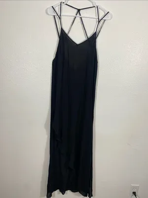 Free People Black Long Crisscross-Back Nightgown with Asymmetric Hem 100% Rayon thumbnail 5