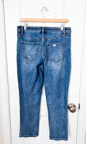 Mica Los Angeles Straight Leg Distressed Raw Split Hem Jeans Size 30 thumbnail 2