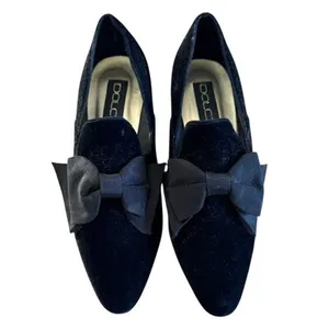 Dolcis Black Velvet Bow Kitten Heel Pumps Women's 7M Vintage Dress Shoes thumbnail 2