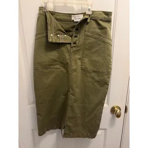 Anthropologie Green Khaki Utility Midi Skirt Button Front Cargo Pockets Size 4 thumbnail 4