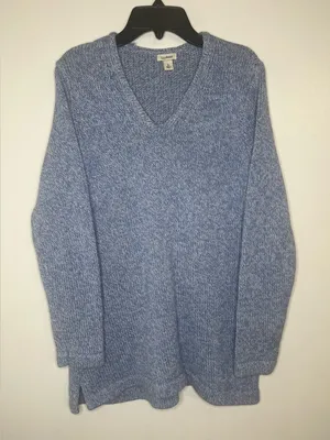 L.L. Bean womens V-Neck crochet Blue Sweater 100% cotton size small thumbnail 1