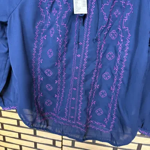 American Eagle Navy Sheer Embroidered‎ Top Size Small thumbnail 4