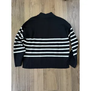 DKNY Black White Striped Quarter Zip Sweater Nautical Coastal Old Money Scandi thumbnail 3