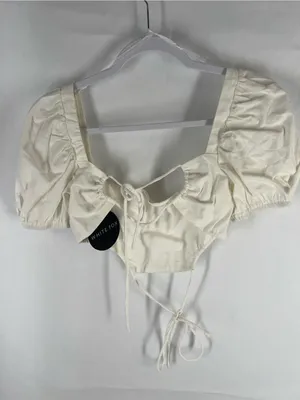 White Fox Boutique Love Games Crop Top White Puff Sleeve Size S NWT thumbnail 6