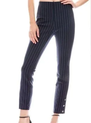 Rag & Bone Navy Blue Red Pinstripe Simone Cropped Side-Snap Pants Size 2 thumbnail 1