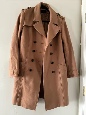 H&M Double Breasted Tan Camel Wool Belted Trench Coat 10 Quiet Luxury Preppy thumbnail 1