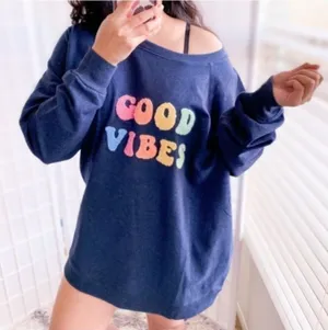 Wildfox Good Vibes pastel rainbow textured loop knit statement sweatshirt size S thumbnail 1