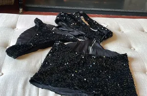 NWT Alglist Black Sequenced Two Piece Cut Out Mini Dress Size Medium thumbnail 1