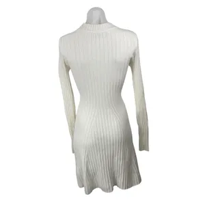 Hollister White Rib Knit Long Sleeve Mock Neck Ribbed Knit Mini A Line Dress S thumbnail 4
