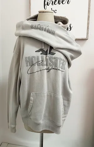 Hollister California Embroidered Logo Pullover Hoodie in Gray thumbnail 1