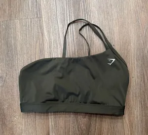 Gymshark Womens One Shoulder Asymmetric Sports Bra Olive Green Adjustable Straps thumbnail 1