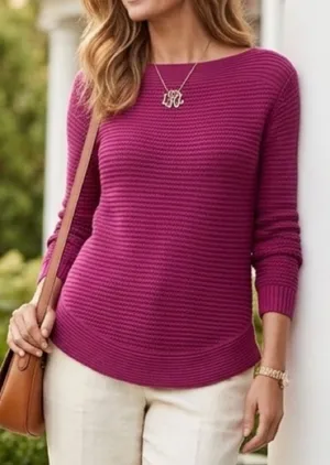 NEW Lauren Ralph Lauren Sweater XSMALL Magenta Pink Textured Boatneck Pullover thumbnail 1