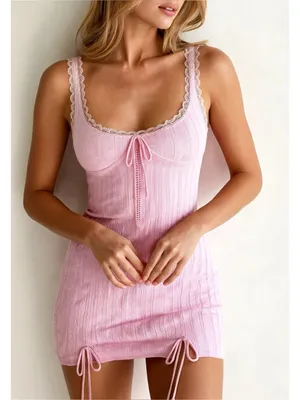 GUIZIO Dainty Lace Knit Mini Dress, Baby Pink, XS thumbnail 1