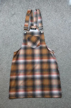 Jolie & Joy Beige, Red, White, and Black Plaid Pinafore Mini Overall Dress thumbnail 1