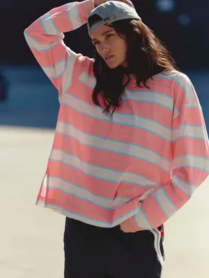 FP Movement by Free People Pink, White & Light Blue Striped Long-Sleeve Top thumbnail 1