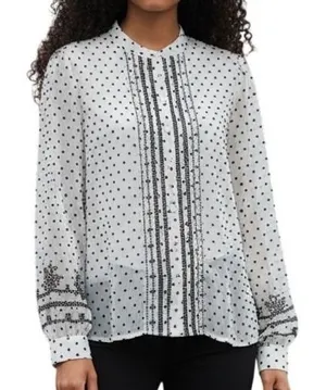 WHITE‎ HOUSE BLACK MARKET Polka Dot Embroidered Ladder Lace Blouse NWOT Small thumbnail 1