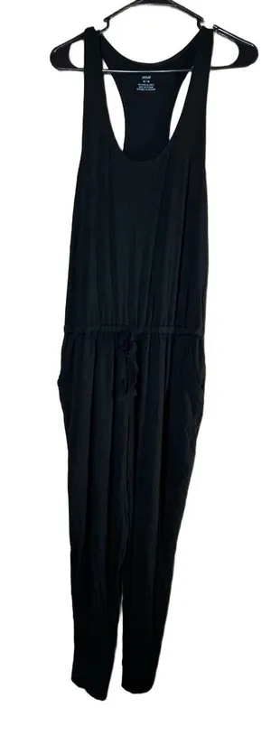 Aerie Jumpsuit Womens Size M Black Sleeveless Racerback Drawstring Waist Casual‎ thumbnail 1