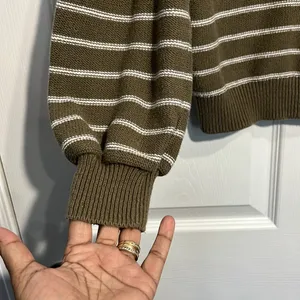 Marled Women's Striped Brown and Ivory Knit Sweater Size Large. thumbnail 3