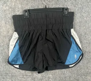 Free People Movement Womens Size Large boxer style Shorts Blue and Black Nylon‎ thumbnail 1
