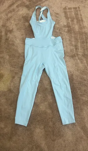 FP MoveMent by Free People Back it Up Powder Blue Romper Athletic Jumpsuit thumbnail 2