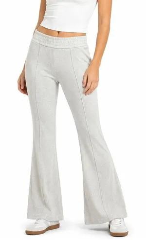 Aerie Ribbed Knit Solid Flare Leg Pants Cream Retro High Rise Seam Detail Size S thumbnail 1