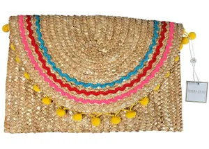 Shiraleah Chicago Lourdess Clutch Straw Pom Pom Trim‎ Multicolor NWT thumbnail 1