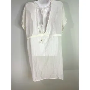 Aerie Women's Beach Coverup Top V Neck Tassel Front White XS‎ NWT thumbnail 3