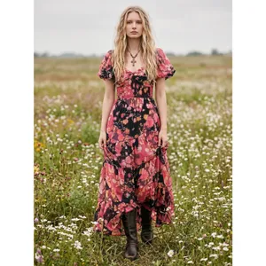 Free People Bohemian Floral Patchwork Sundrenched Maxi Dress Large thumbnail 4