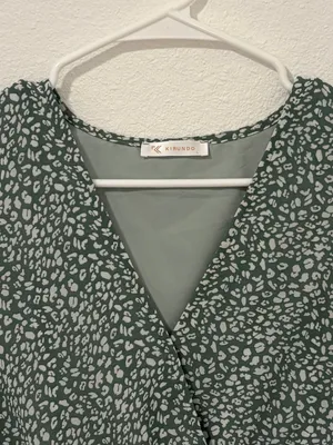Kirundo Green and White Floral Print Knee Length Dress‎ Cottagecore Ruffle SZ L thumbnail 5