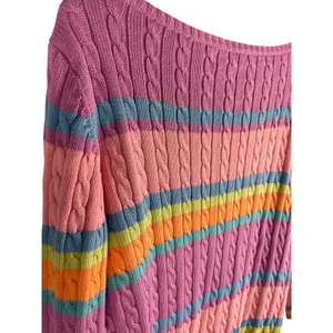 Vintage Lauren by Ralph Lauren Cable Knit Boat Neck Striped Sweater‎ Size Large thumbnail 9
