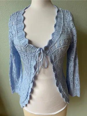 White Stag Light Blue Scalloped Tie-Front Knit Cardigan thumbnail 2