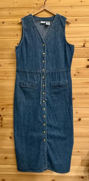 VNTG Bobbie Brooks Large Cotton Denim Button Maxi Dress Cottage Granola Prairie thumbnail 1