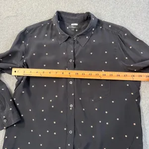 Rails Women's Small Black Star Print 100% Silk Long Sleeve Button Up Shirt thumbnail 7