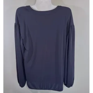 Ann Taylor Womens Navy Blue Split Neck Balloon‎ Sleeve Blouse Small thumbnail 4