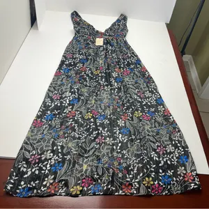 Anthropologie Raga Rain Forest Plunge Neck Maxi‎ Dress Black Floral Medium NEW thumbnail 12