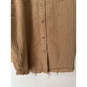 Oli & Hali Brown Check Oversized Frayed Mix Media Tunic Shirt Medium thumbnail 4