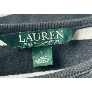 Ralph Lauren black white stripe long sleeve stretch top Large Preppy nautical thumbnail 4