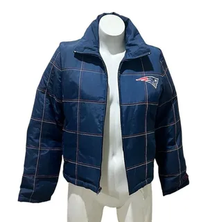 New England Patriots Women's Blue Puffer Jacket Standard M NFL Embroidered Logo thumbnail 1