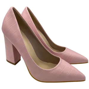 Women’s crocodile embossed chunky heeled pink court pumps Size 38/7.5US thumbnail 3