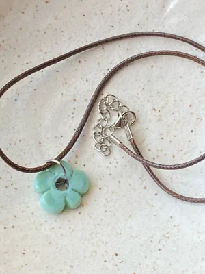 Handmade artisan chunky flower glass bead simple cute fairy boho cottage necklace💐 thumbnail 5