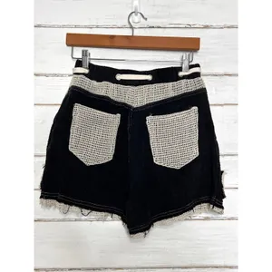 POL Black Cotton Crochet Trim Shorts Size Small Boho Drawstring Pockets thumbnail 2