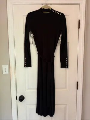 NWT!! Ann Taylor Long Sleeve Mock Neck MIDI Dress in Black with Waist Tie thumbnail 4